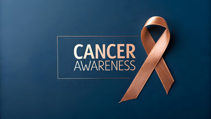 Cancer Awareness Medical Concept with Orange Ribbon on Blue Background