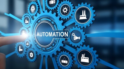 Automation technology concept with gears and icons