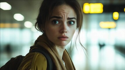 Urban scene, woman looks lost, contemplating journey ahead or behind her.