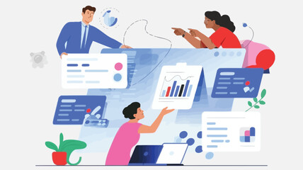 Diverse team collaborating on data analysis in modern office