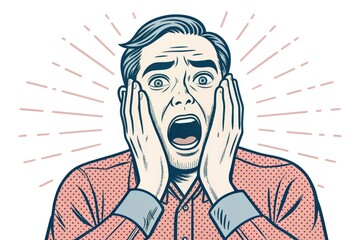 Man Shows Surprise With Open Mouth and Raised Hands in a Simple Style