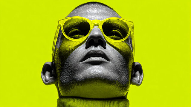 Portrait d'homme avec lunettes de soleil, en contre plong&eacute;e