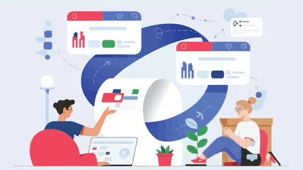 Two colleagues collaborating on data analysis in modern office setting