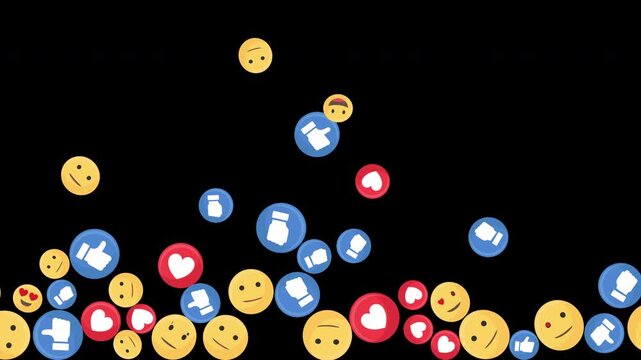 An animation of emoji icons designed for social media, isolated on a black background.