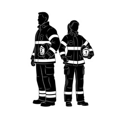 Firefighter male and female standing Isolated On Transparent Background.