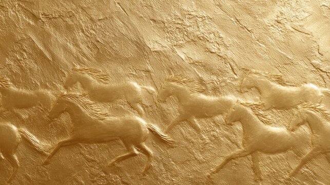 Gold horse relief carving texture background