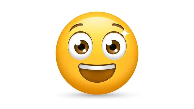 Smiling emoji face on white background representing joy and happiness