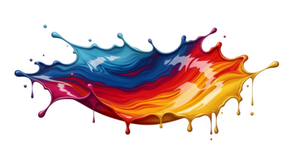 Vibrant multicolored paint splash explosion isolated on transparent background