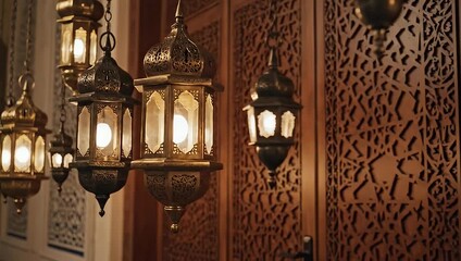 Decorative Hanging Lanterns Illuminating Elegant Interior with Warm Light