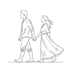 Man and woman walking hand in hand Isolated On Transparent Background.
