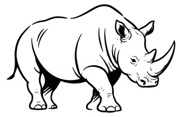 Fototapeta premium Hand drawn line art illustration of a rhinoceros depicting a powerful mammal for wildlife design