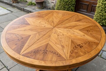 Wooden Table With Decorative Star Pattern in Outdoor Setting