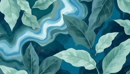abstract blue background with leaf images