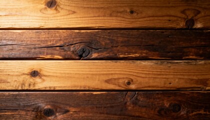 A top-down, close-up shot of a rustic wooden surface. The surface is composed of horizontal planks...