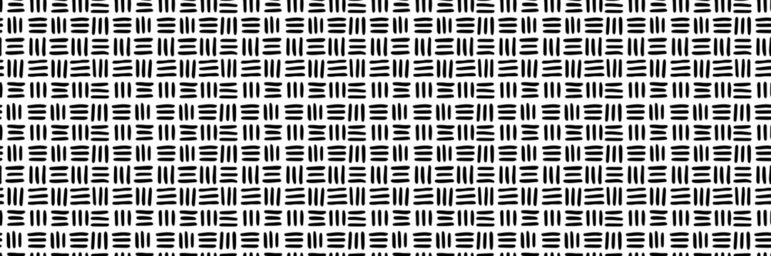 Small dash seamless pattern. Minimalistic black and white texture with a clean geometric style. Ideal for stationery, fabric prints, digital designs, home decor, and more. Vector illustration