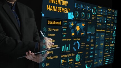 Explore a dynamic digital dashboard showcasing inventory management metrics, intended for enhancing business operations through effective data visualization and analysis. Cipher