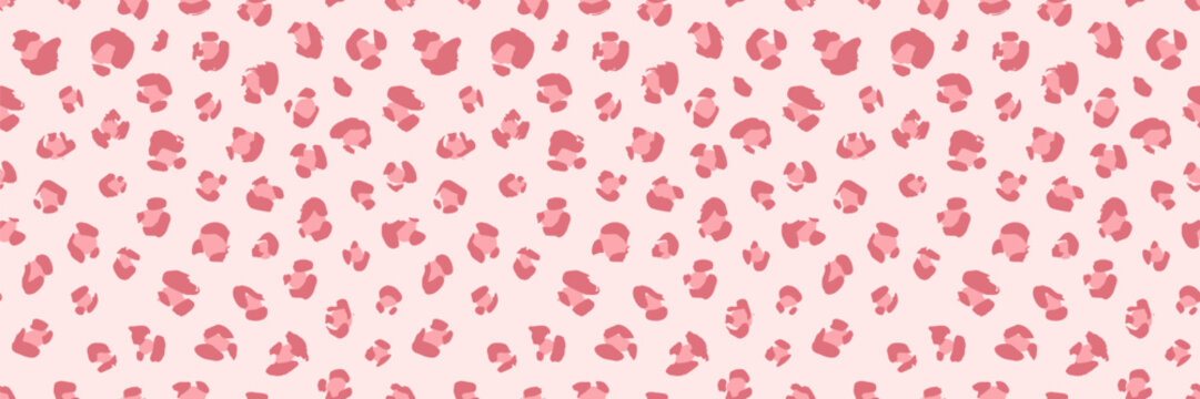 Pink leopard pattern with cheetah spots creates seamless animal print background. Cute safari texture for modern fashion design with abstract jungle inspired leopard motifs.