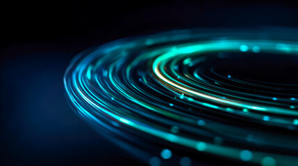 Abstract glowing light trails in a swirling pattern against a dark background