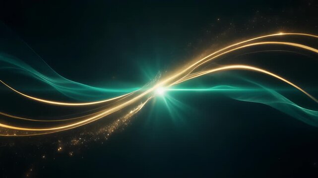Abstract Gold and Teal Energy Wave with Cinematic Glow on Dark Background