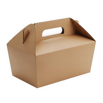 Empty brown cardboard takeout box with handles