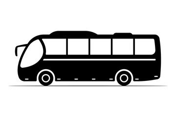 Large passenger bus icon. Black silhouette. Side view. Vector simple flat graphic illustration. Isolated object on a white background.