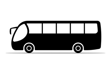 Large passenger bus icon. Black silhouette. Side view. Vector simple flat graphic illustration. Isolated object on a white background.