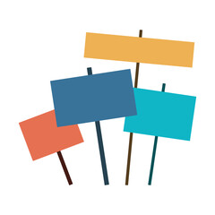 Various multicolored banners. Signboard. Colored silhouette. Front view. Vector simple flat graphic illustration. Isolated object on a white background.