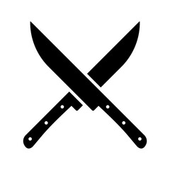 Crossed knives icon. Black silhouette. Front and side view. Vector simple flat graphic illustration. Isolated object on a white background.