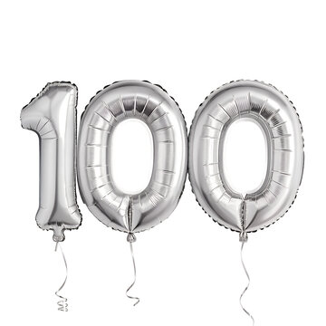 Silver Foil Balloon Number 100 Isolated on Transparent Background PNG