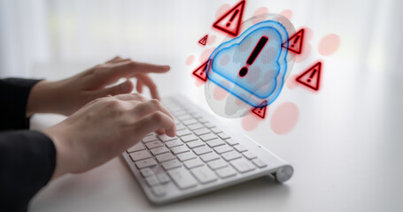 Red alert triangles over a blue cloud icon, symbolizing cloud security threats, system warnings, and data protection risks in digital environments Parse