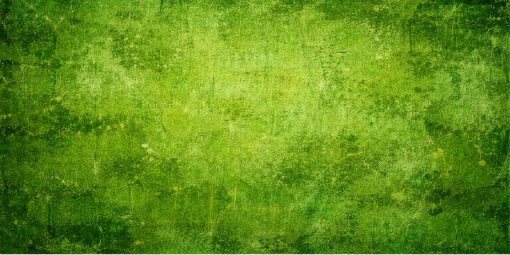 A textured green grass grunge background features an aged vintage paper pattern with a dirty antique surface and retro parchment design