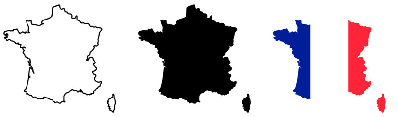 France map silhouette set with national flag © OS