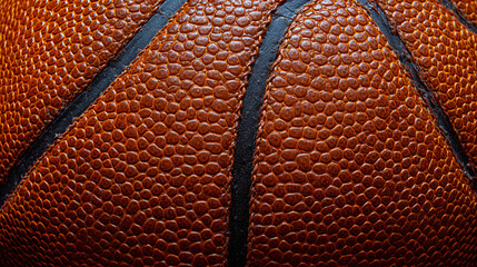 Fototapeta premium Close-up of a brown textured basketball with black lines.