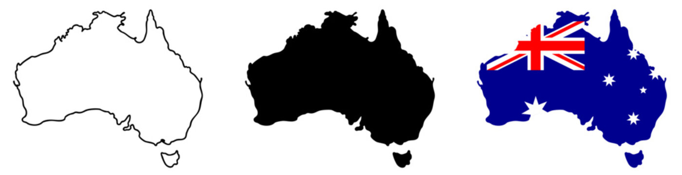 Australia Map Silhouettes with Flag