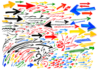 Set of variation color grunge hand drawn arrows isolated on transparent. Vector transparent illustration