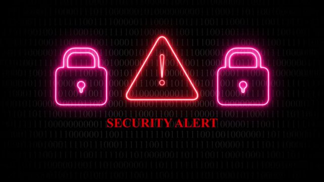 Neon Pink Padlocks And Red Exclamation Mark Security Alert