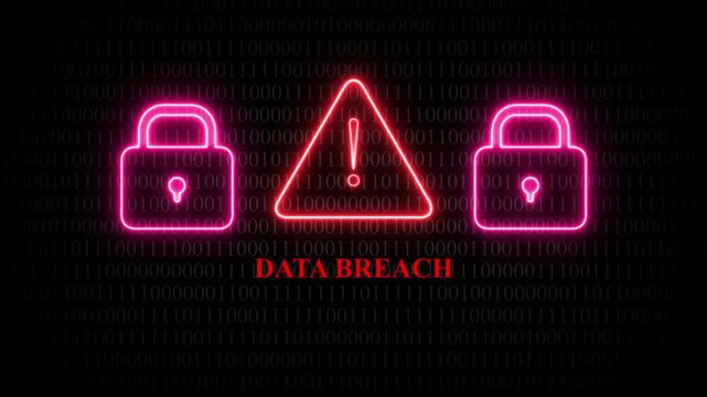 Neon Pink Padlocks And Red Exclamation Mark Data Breach