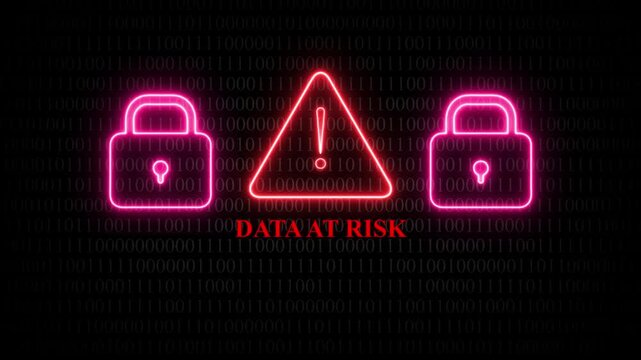 Neon Pink Padlocks And Exclamation Mark With Data At Risk Text