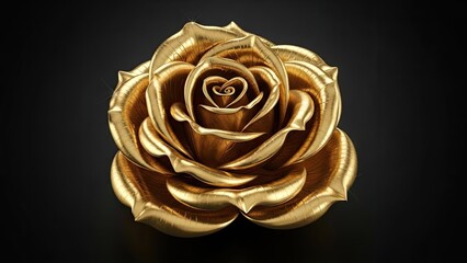 Jewel-Like Solid Gold Rose Sculpture Isolated on Dark
