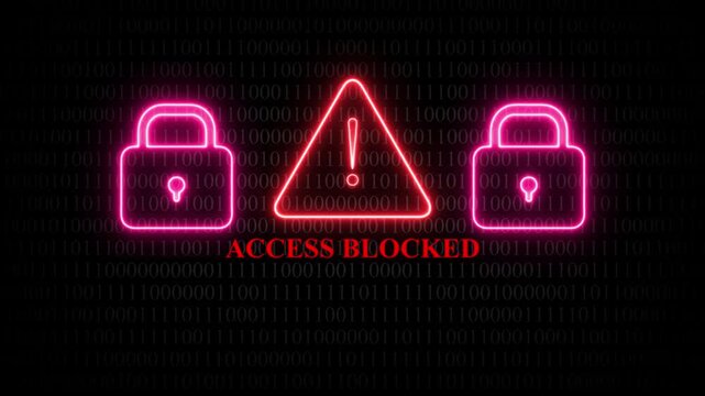 Neon pink locks and red exclamation mark with access blocked text