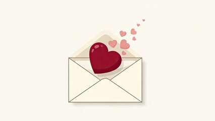 Valentine's Day Mail Icon with Glossy Red Heart