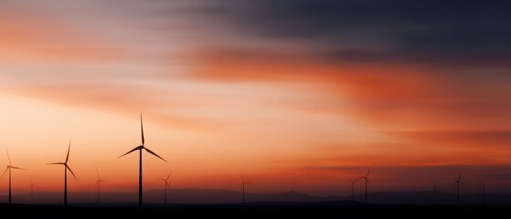 Wind turbines at sunset, renewable energy and sustainable future
