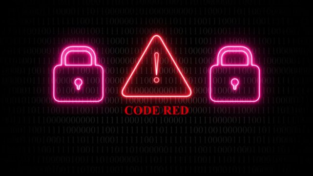 Neon Locks and Exclamation Mark with Code Red Text