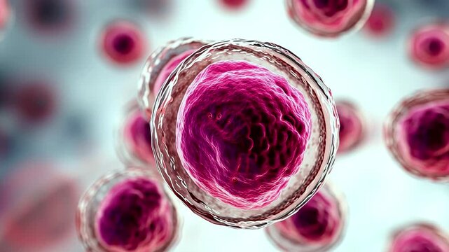 Detailed visualization of pink cells highlighting internal structures and membranes