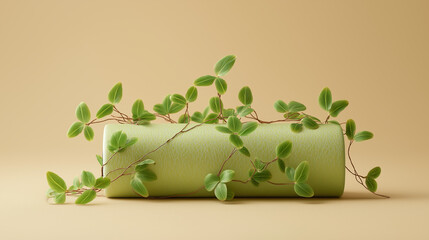 Rechargeable battery wrapped in green vines, sustainable energy and eco technology concept with copy space