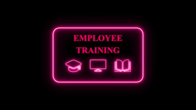 Pink Neon Employee Training Sign with Icons staff development