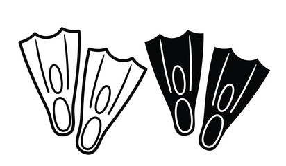 Black and white flippers on isolated for diving and swimming, illustration of fins © rsvect02