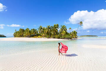 Beautiful woman on One Foot Island, Aitutaki, Cook Islands