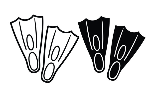 Black and white flippers on isolated for diving and swimming, illustration of fins