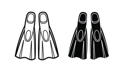 Black and white illustration of scuba diving flippers side by side © rsvect02